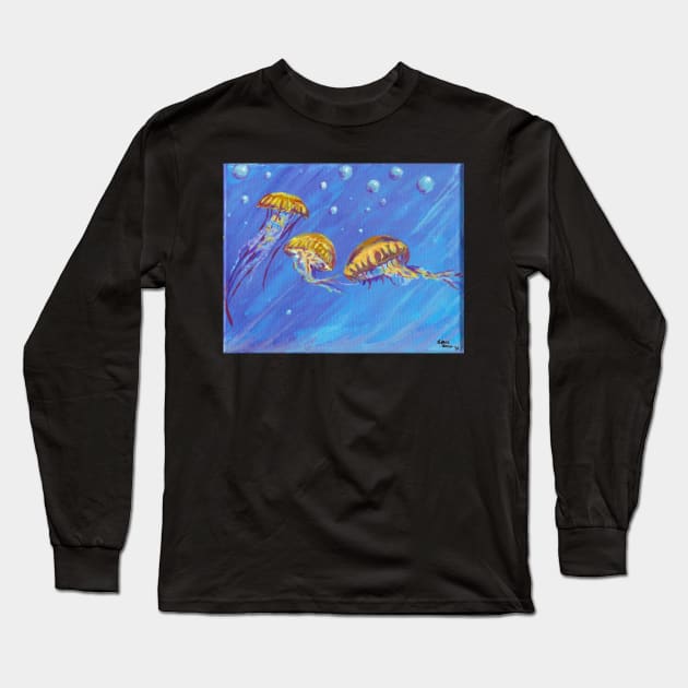 Jelly Fish Painting Long Sleeve T-Shirt by BrittaniRose